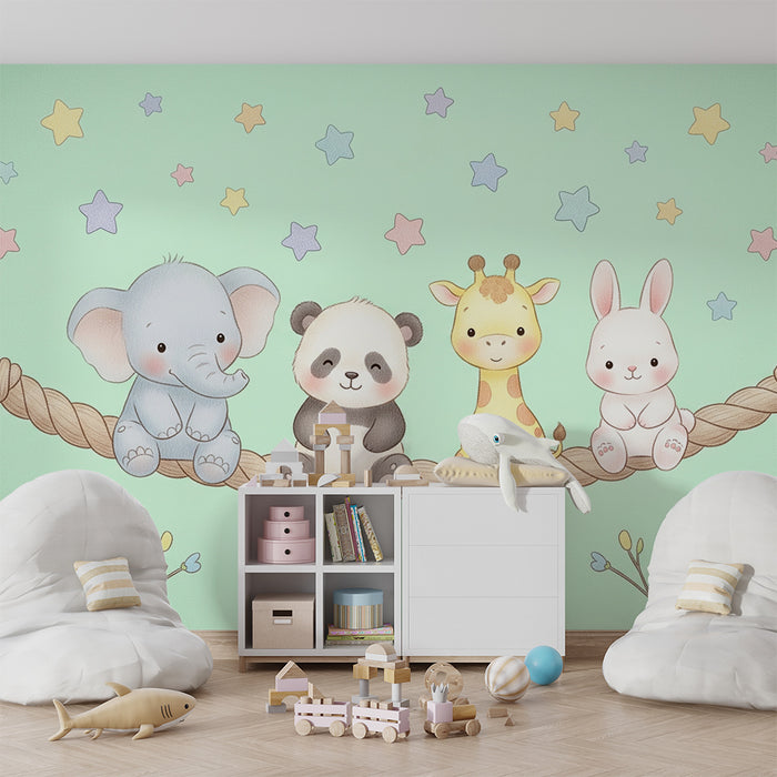 Barntapet | Söta djur på en rep i barnstil