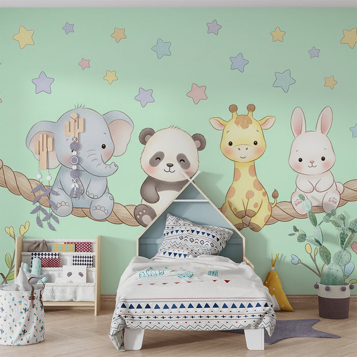 Barntapet | Söta djur på en rep i barnstil