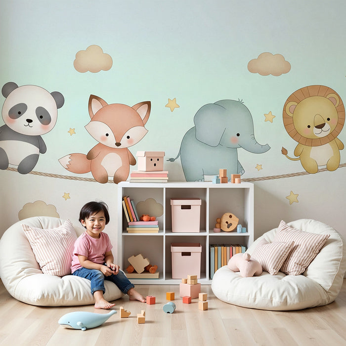 Barntapet | Söta djur på en snöre i himlen