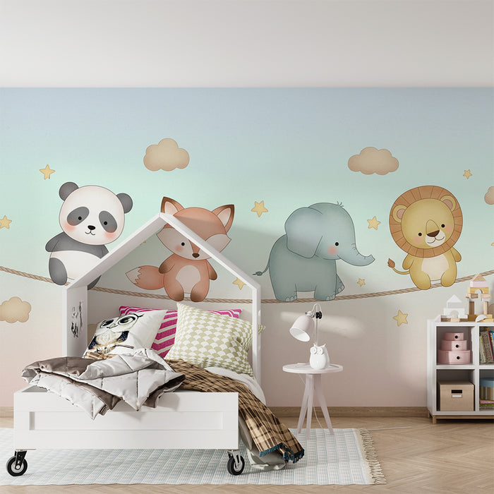 Barntapet | Söta djur på en snöre i himlen