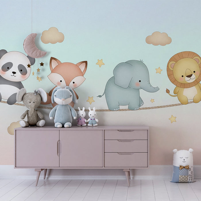 Barntapet | Söta djur på en snöre i himlen