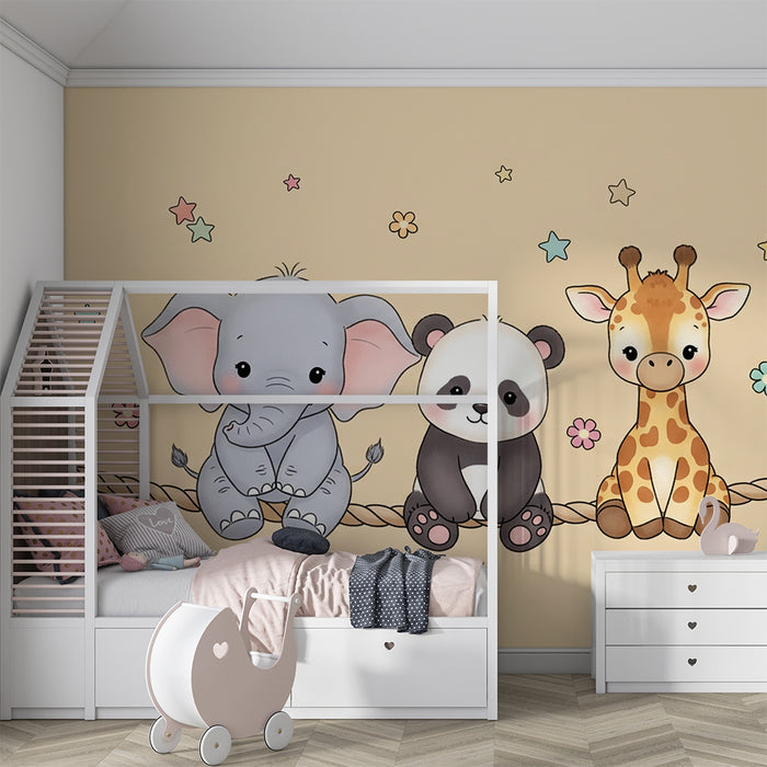 Barntapet | Söta djur på en rep mot en beige bakgrund