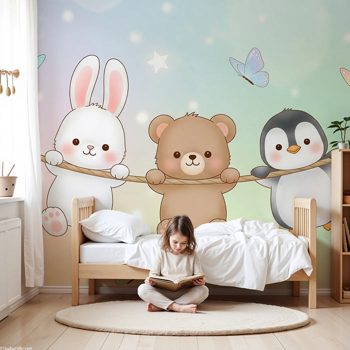 Barntapet | Söta hängande djur med fjärilar