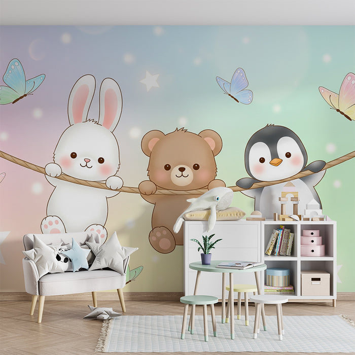 Barntapet | Söta hängande djur med fjärilar