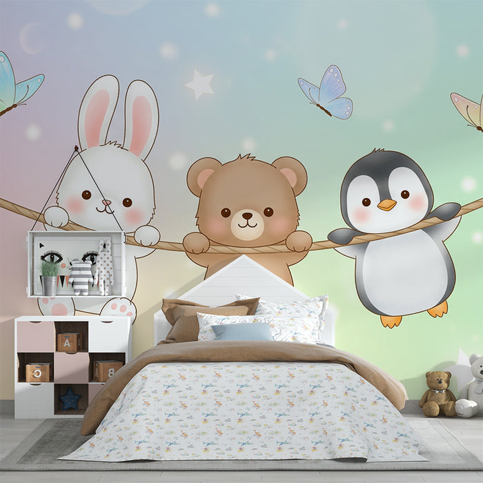 Barntapet | Söta hängande djur med fjärilar