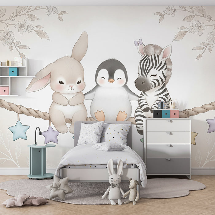 Barntapet | Söta hängande djur med stjärnor