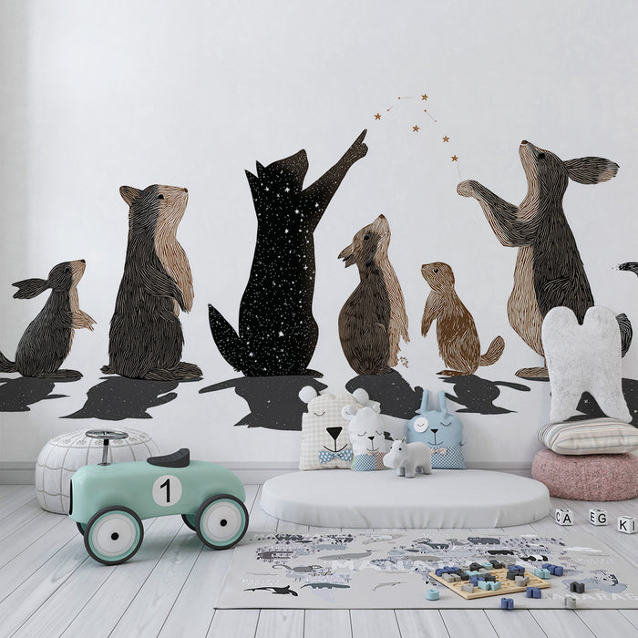 Børneværelse tapet | Nattedyr under stjernerne