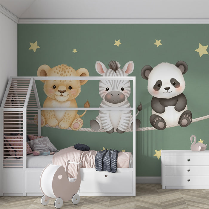 Barntapet | Djur under stjärnorna och grön bakgrund