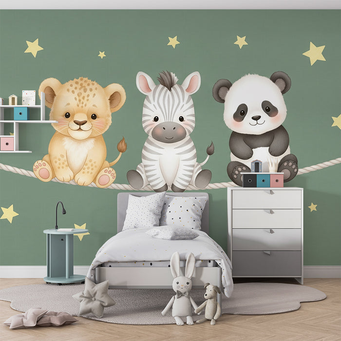 Barntapet | Djur under stjärnorna och grön bakgrund