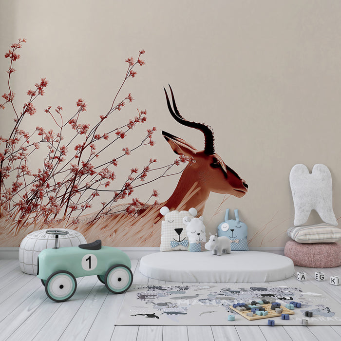 Papel de parede quarto bebê | Antílope elegante no meio da natureza