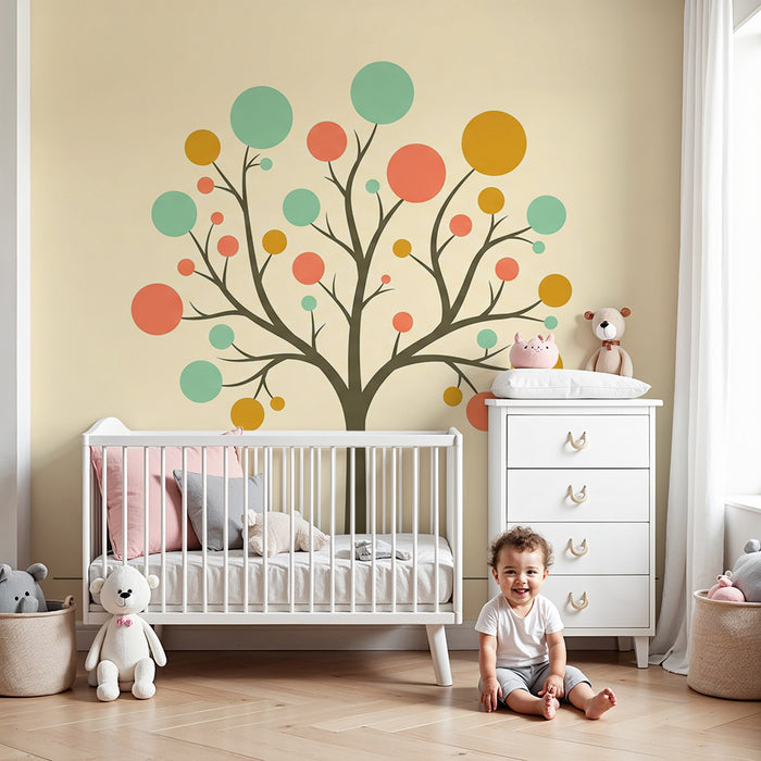 Dětské tapety do pokojíčku | Barevný strom s hravými kroužky