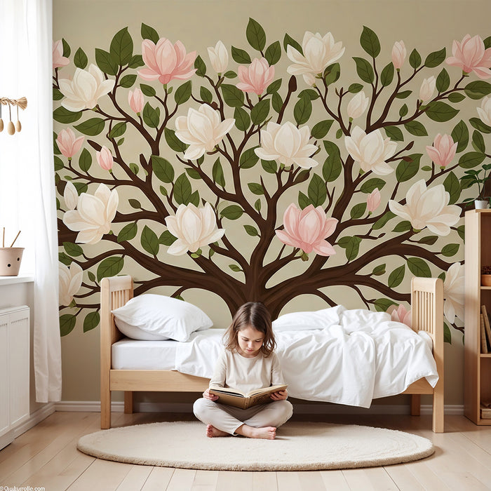 **Barneveggtapet | Magnoliatre i blomst på myk bakgrunn**