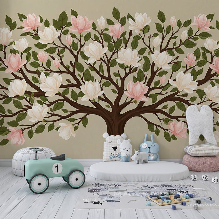 **Barneveggtapet | Magnoliatre i blomst på myk bakgrunn**