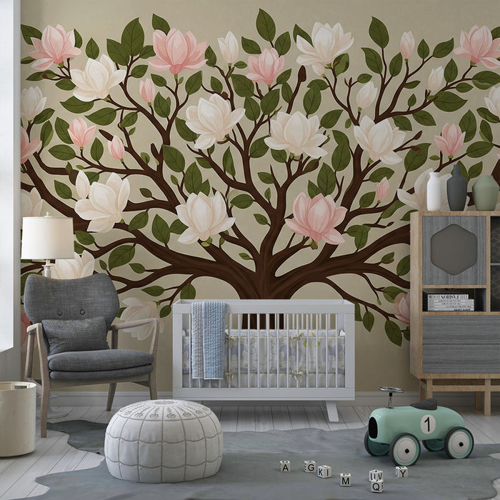 **Barneveggtapet | Magnoliatre i blomst på myk bakgrunn**