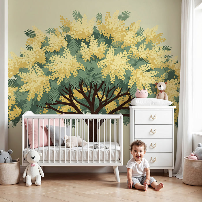 Nursery Wallpaper | Blossoming Tree with a Soft, Soothing Background