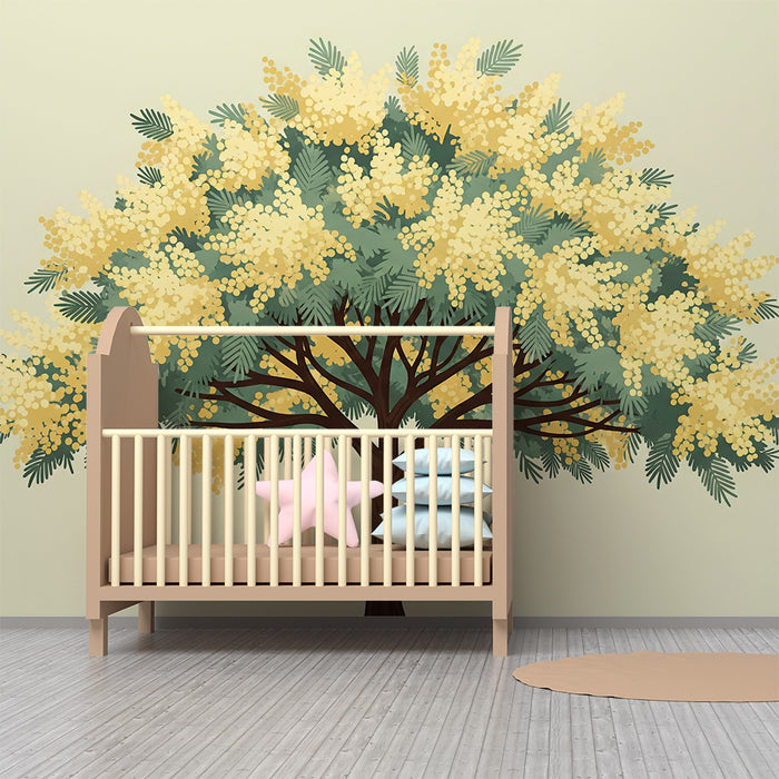 Nursery Wallpaper | Blossoming Tree with a Soft, Soothing Background