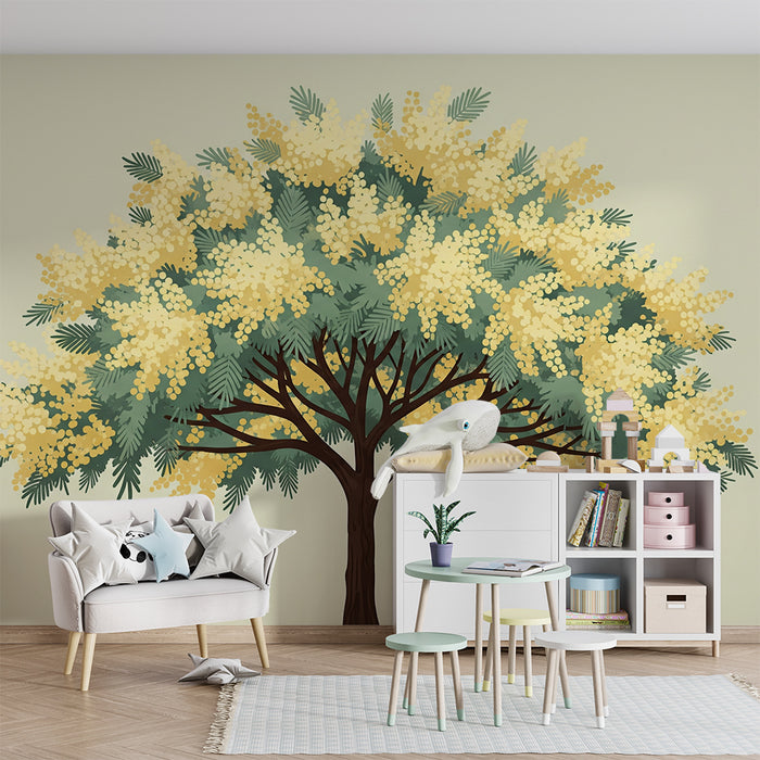 Nursery Wallpaper | Blossoming Tree with a Soft, Soothing Background