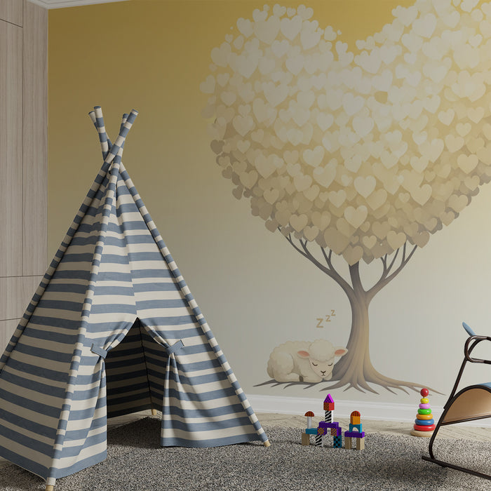 Tapet barnerom | Hjerteformet tre med sovende sau