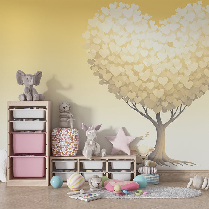 Tapet barnerom | Hjerteformet tre med sovende sau