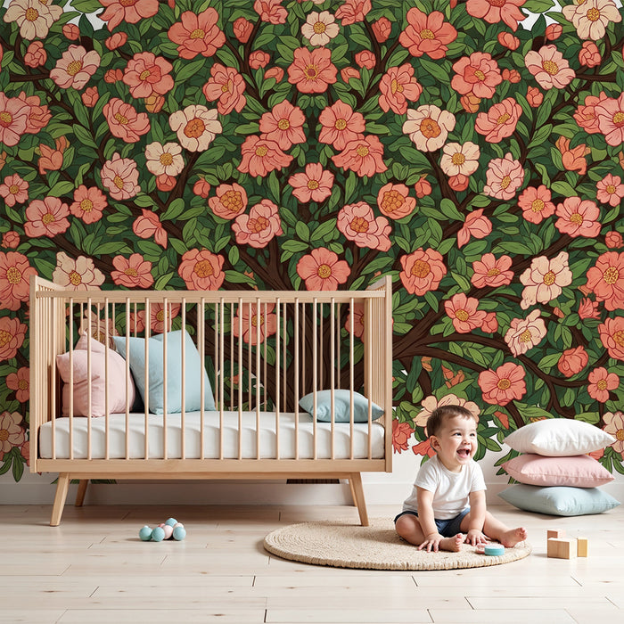 Nursery wallpaper | Soft and soothing floral tree design