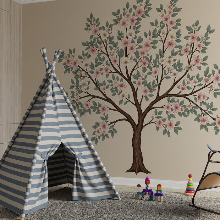 Nursery Wallpaper | Flowering Tree with Delicate Blossoms and Soothing Foliage