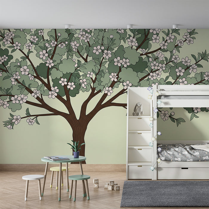 Nursery Wallpaper | Delicate Flowering Tree with Foliage