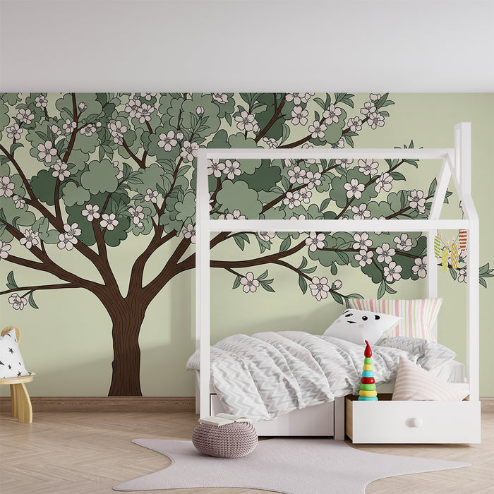 Nursery Wallpaper | Delicate Flowering Tree with Foliage
