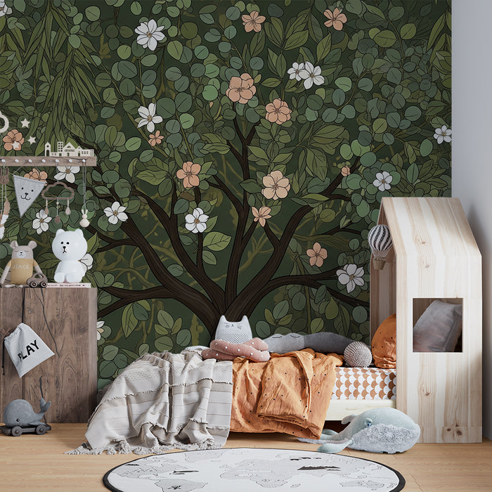 Barnetapet | Blomstrende tre med frodig løvverk