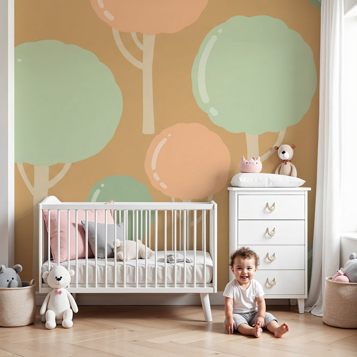 Papier peint chambre bébé | Arbres colorés et doux