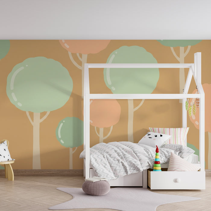 Papier peint chambre bébé | Arbres colorés et doux
