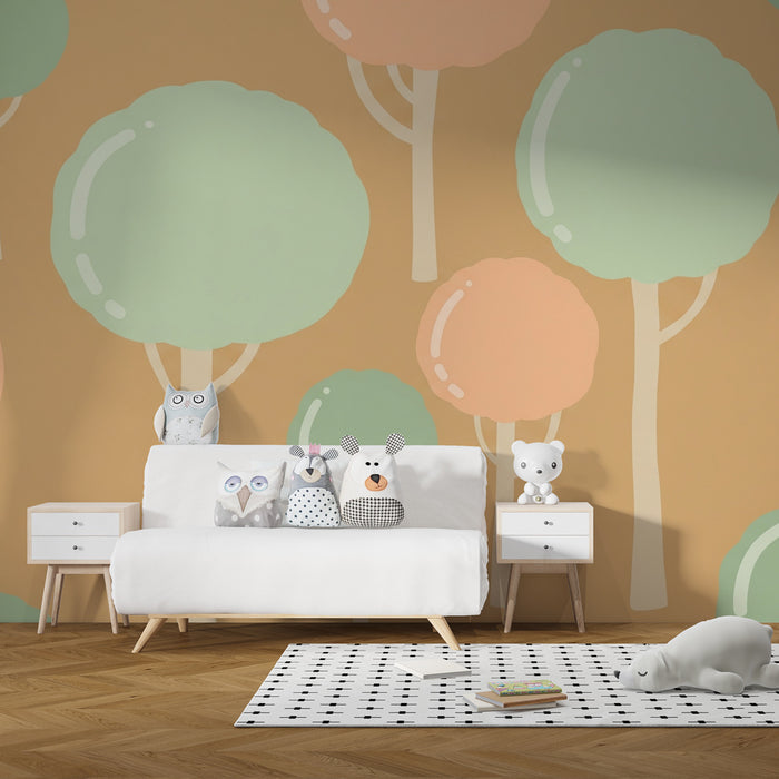 Papier peint chambre bébé | Arbres colorés et doux
