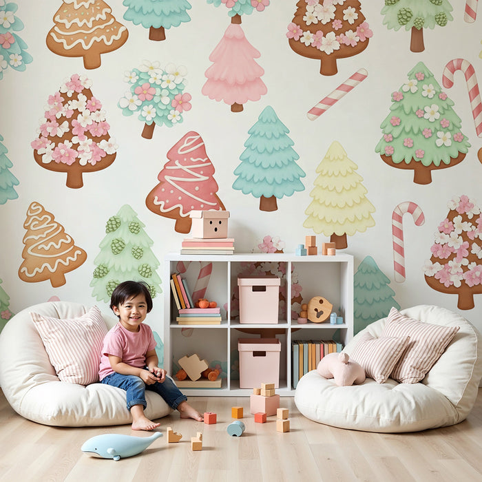 Тапети за детска стая | Бонбони и цветни сладкиши на дървета