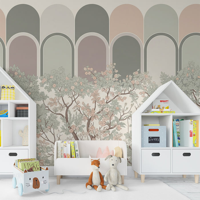 Nursery Wallpaper | Blossoming Trees and Pastel Arches for a Soft Ambiance