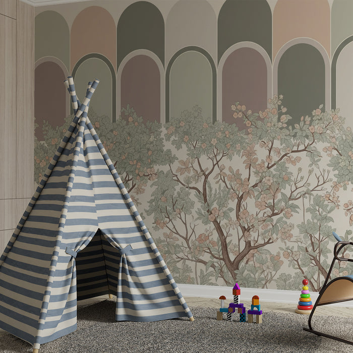 Nursery Wallpaper | Blossoming Trees and Pastel Arches for a Soft Ambiance