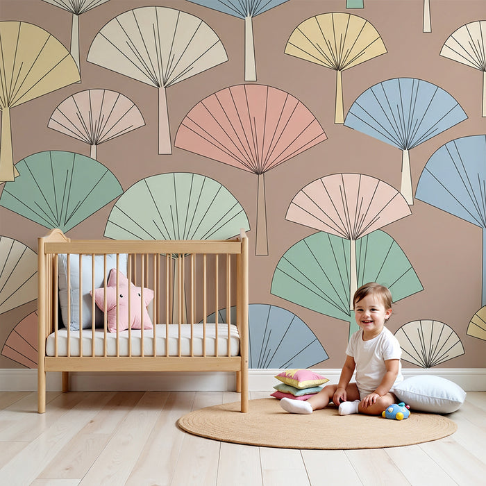 Lastenhuoneen tapetti | Tyylikkäät puut pehmeillä väreillä beigeellä taustalla