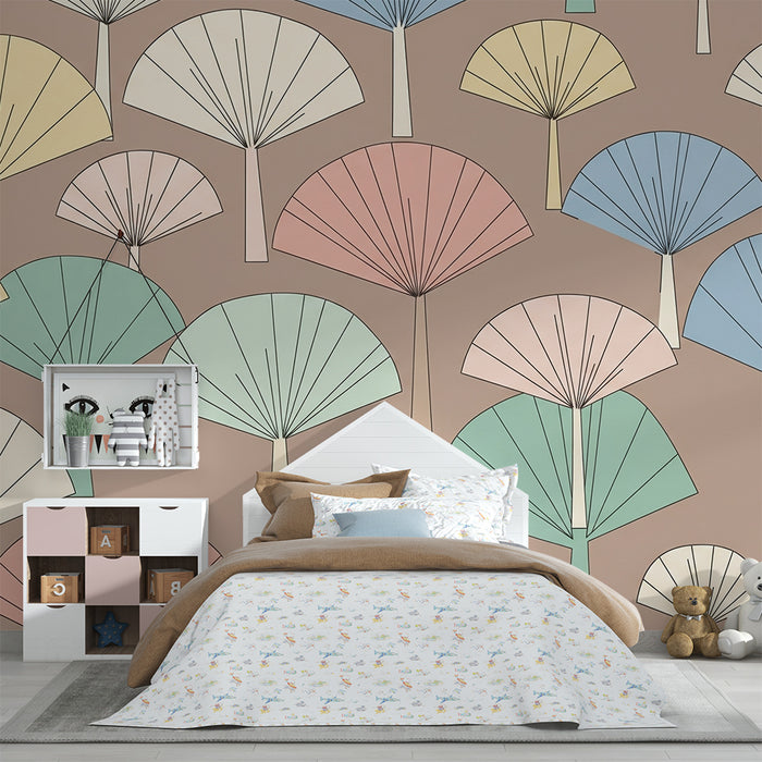 Lastenhuoneen tapetti | Tyylikkäät puut pehmeillä väreillä beigeellä taustalla