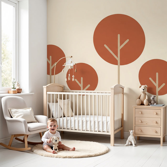 Barntapet | Stiliserade träd i mjuka färger