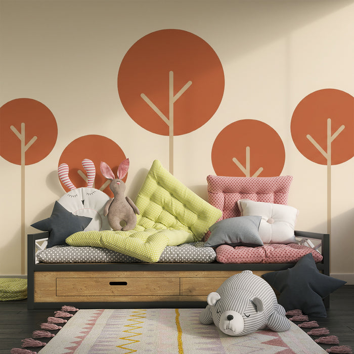 Barntapet | Stiliserade träd i mjuka färger