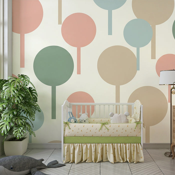 Barntapet | Stiliserade träd i mjuka färger för en lugnande atmosfär