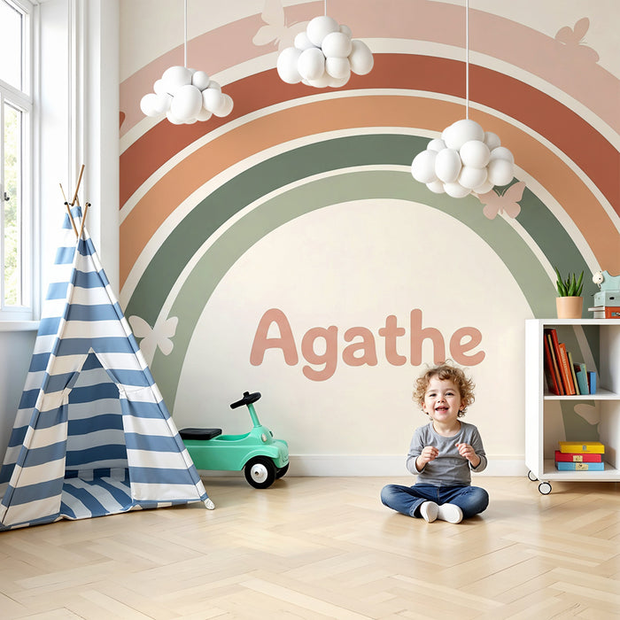 Nursery room wallpaper | Rainbow Agathe with delicate butterflies