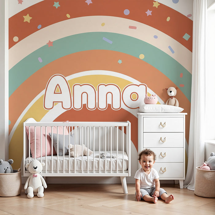 Papier de parede quarto bebê | Barevný duhový s konfety a hvězdami