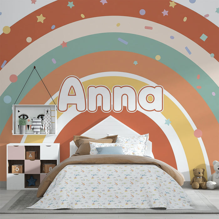 Papier de parede quarto bebê | Barevný duhový s konfety a hvězdami