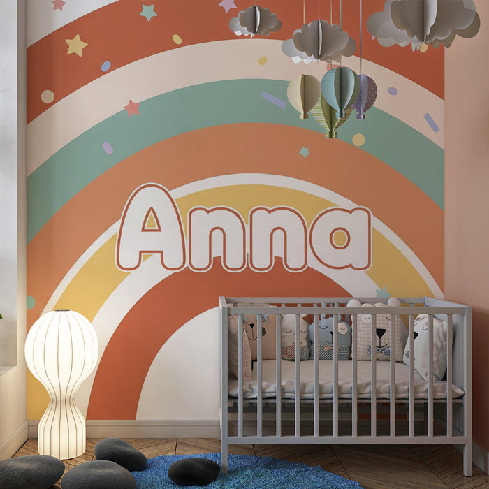 Papier de parede quarto bebê | Barevný duhový s konfety a hvězdami