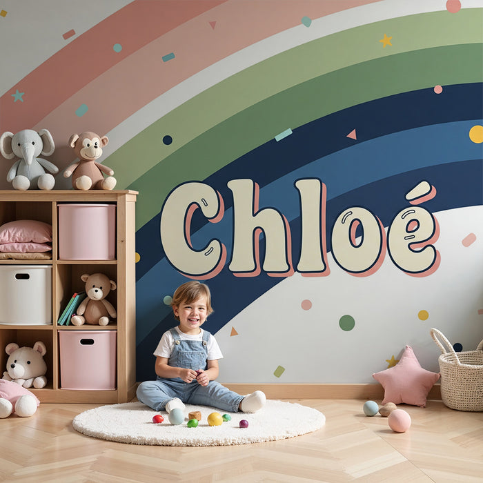 Tapety dla dzieci | Kolorowy tęczowy wzór z zabawnymi konfetti