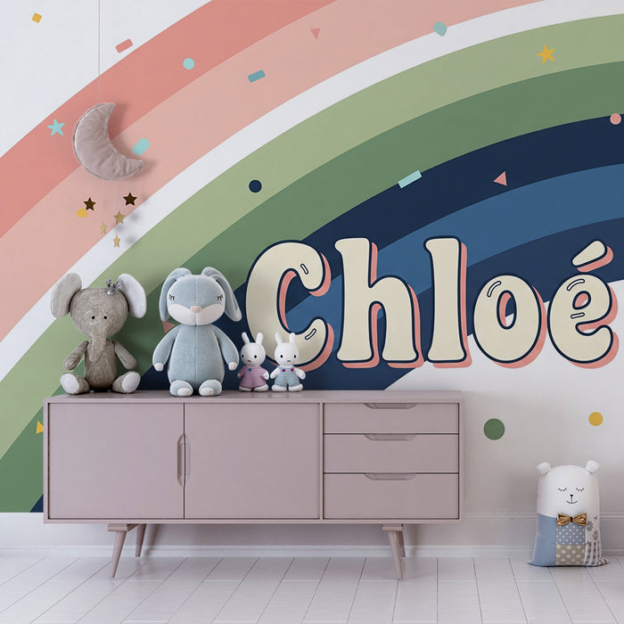 Tapety dla dzieci | Kolorowy tęczowy wzór z zabawnymi konfetti