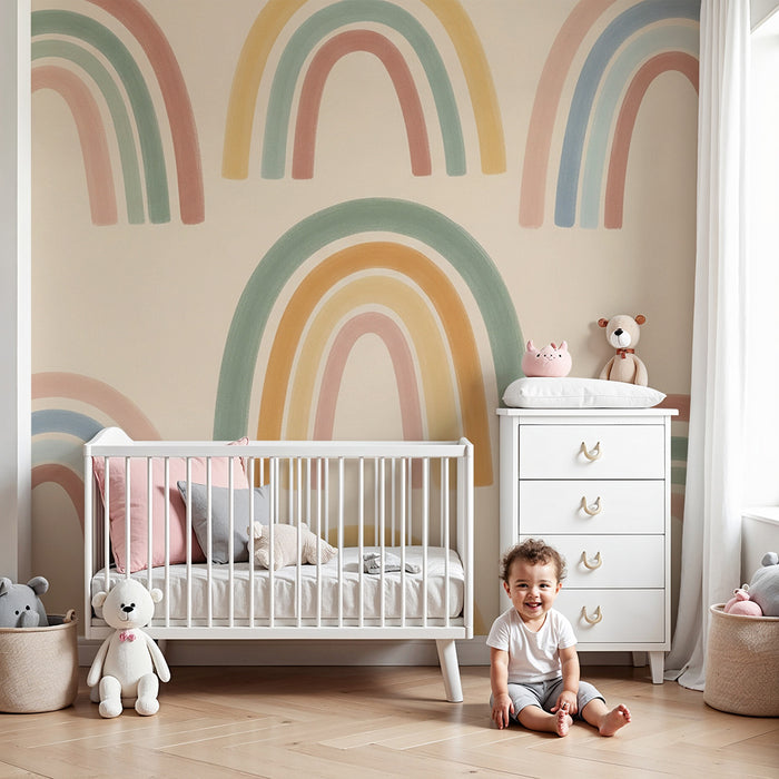 Papel de parede quarto bebê | Arco-íris colorido em fundo suave