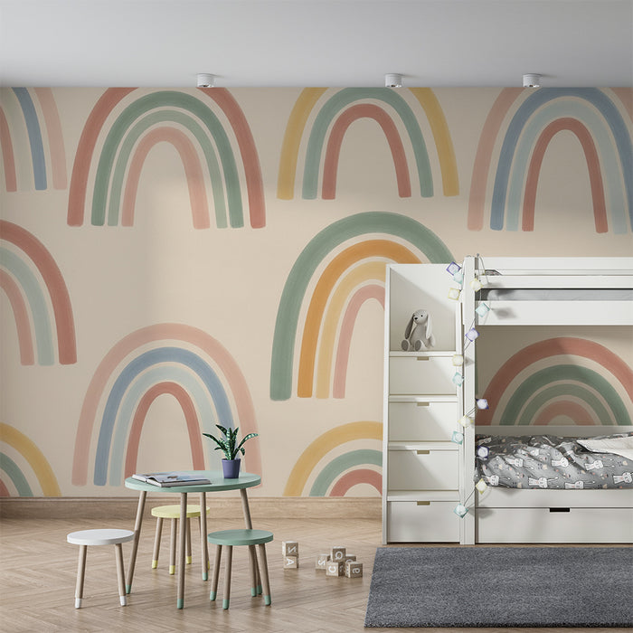 Papel de parede quarto bebê | Arco-íris colorido em fundo suave