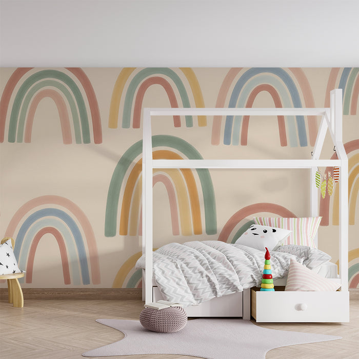 Papel de parede quarto bebê | Arco-íris colorido em fundo suave