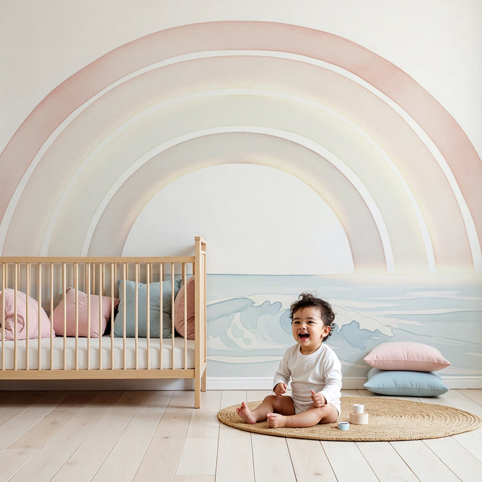 Barntapet | Mjuk regnbåge över lugnande vågor