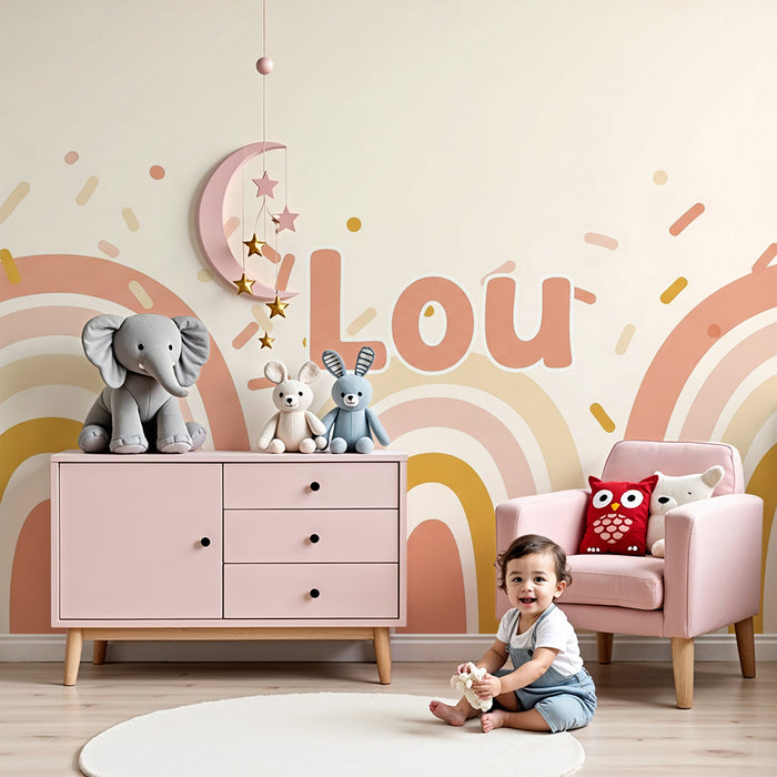 Tapety dla dzieci | Delikatna tęcza z pastelowymi kolorami i konfetti